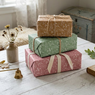 De Papier Cadeau Floral Feuille Art Motif Sur Rose Sage Vert Brown