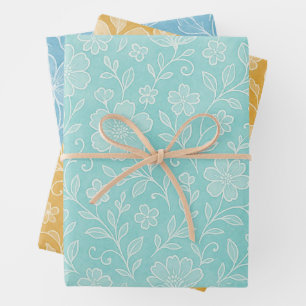 De Papier Cadeau Floral Feuille Art Motif Sur Turquoise Bleu Jaune
