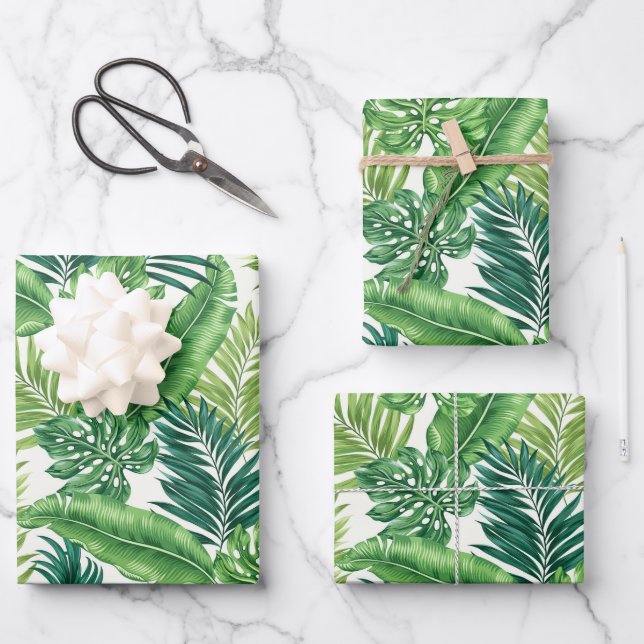 De Papier Cadeau Green Tropical Palm Banana Monstera Feuille (Recto)