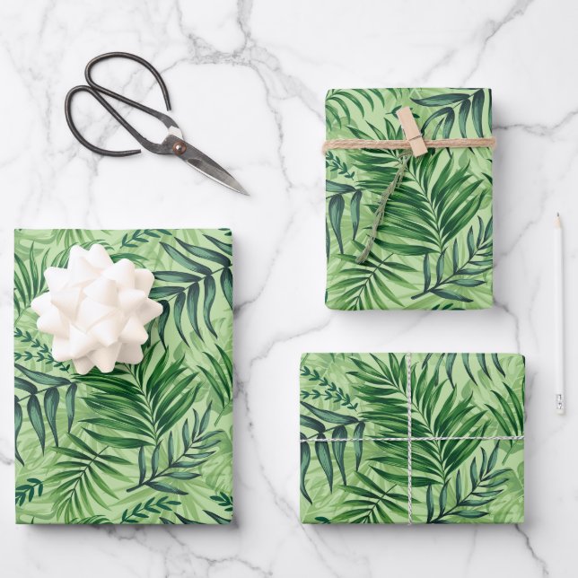 De Papier Cadeau Green Tropical Palm & Monstera Feuille (Recto)
