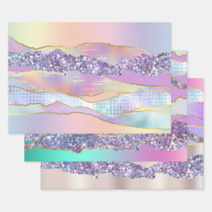 De Papier Cadeau Iridescente rose bleu brillant feuille parties sci
