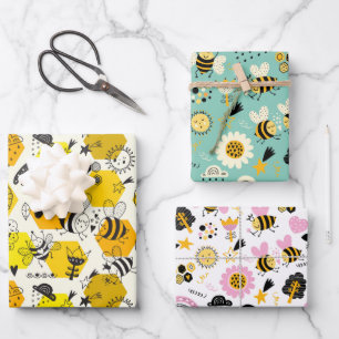 De Papier Cadeau Jolie feuille d'enveloppement des abeilles Ensembl