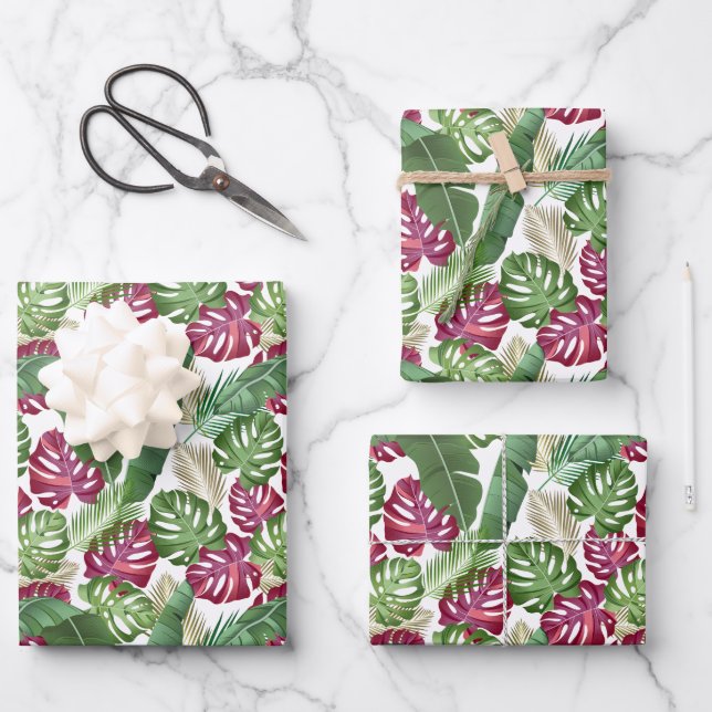 De Papier Cadeau Monstera et Palm Feuille Tropical (Recto)