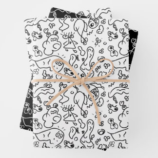 De Papier Cadeau Motif à doodle noir et blanc enveloppe feuille pap