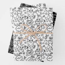 Motif à doodle noir et blanc enveloppe feuille pap