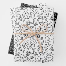 Motif à doodle noir et blanc enveloppe feuille pap