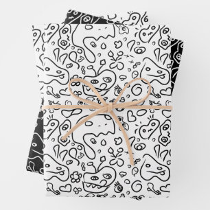 De Papier Cadeau Motif à doodle noir et blanc enveloppe feuille pap