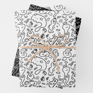 De Papier Cadeau Motif à doodle noir et blanc enveloppe feuille pap