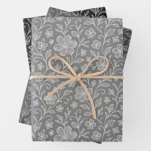 De Papier Cadeau Motif D'Art Floral Feuille Classique En Gris Et No