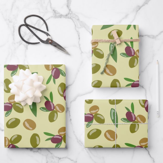 De Papier Cadeau Motif Feuille d'olive et d'olive rustique (Recto)