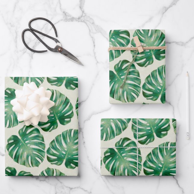 De Papier Cadeau Motif Feuille Monstera (Recto)