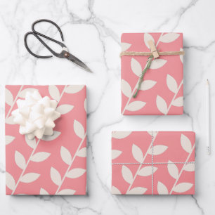 De Papier Cadeau Motif Feuille rétro les années 70 rose personnalis