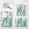 Motif Feuille vert, tosca et bleu foncé