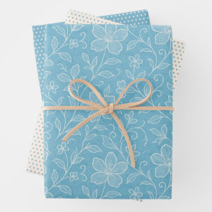 De Papier Cadeau Motif Floral Feuille Classé Sur Azure Blue