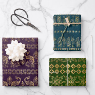 De Papier Cadeau Paon bohème feuille d'or sur fond texturé