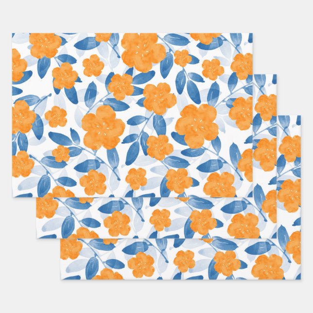 De Papier Cadeau Pavot d'aquarelle et Motif Feuille (Lot)