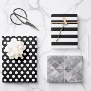 De Papier Cadeau Rayures Noir Blanc Points Argentés Feuille