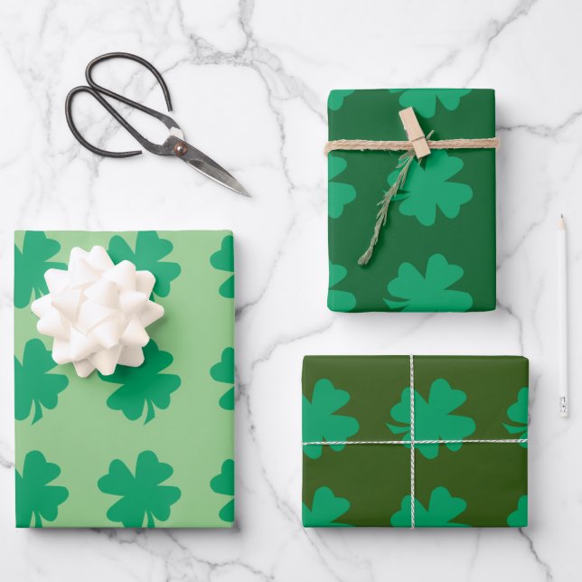 De Papier Cadeau Shamrock vert feuille Motif St Patrick's Day 2024 (Recto)