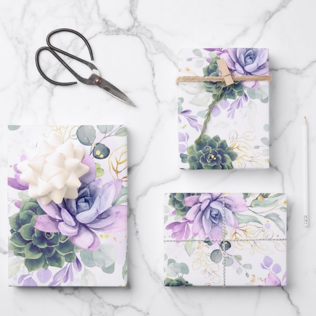 De Papier Cadeau Succulents Verdure et or Eucalyptus Feuille (Recto)