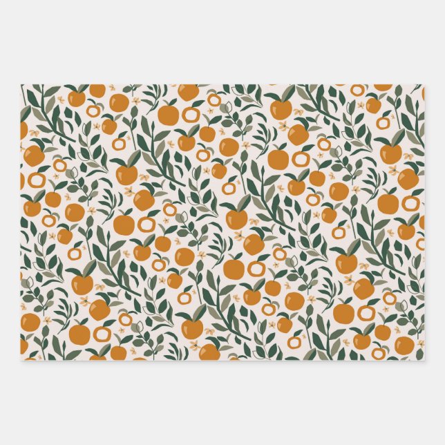 De Papier Cadeau Verger espagnol - motif d'oranges et feuille (Devant)