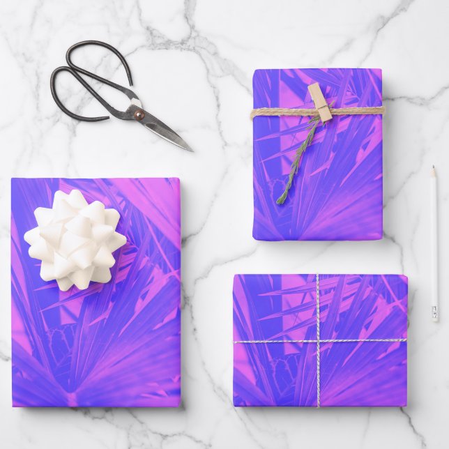 De Papier Cadeau Vibrant Boho Tropical Feuille Botanique Violet ros (Recto)