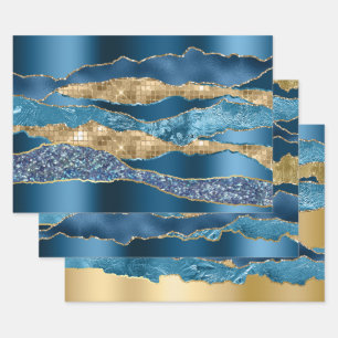 De Papier Cadeau Vin doré bleu parties scintillant feuille métalliq