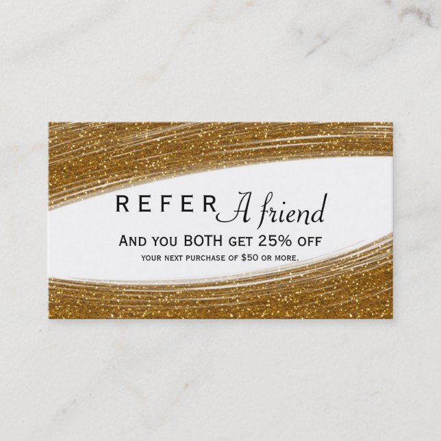 De Parrainage Carte cliente Gold Sparkle Glitter & White Chic (Devant)