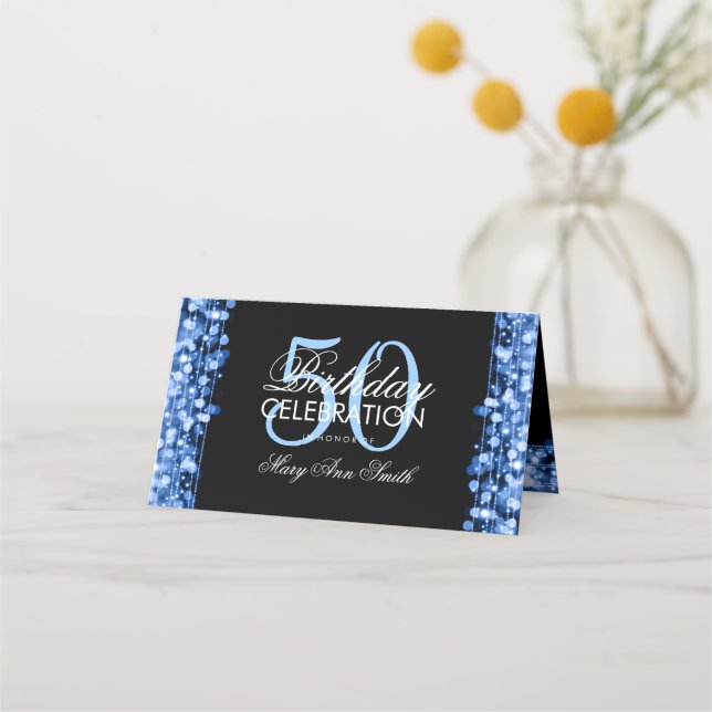 De Placement 50e Anniversaire Fête Étincelle Carte Bleue Lieu (Dos)