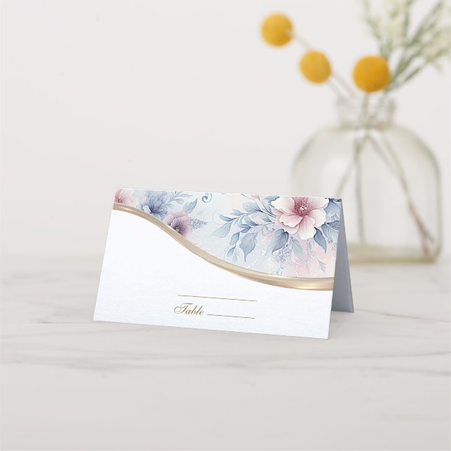 De Placement Aquarelle bleu rose Floral Carte Place (Devant)