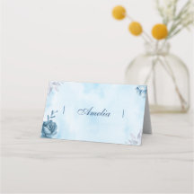 Aquarelle bleue Floral Plaqué Carte Place