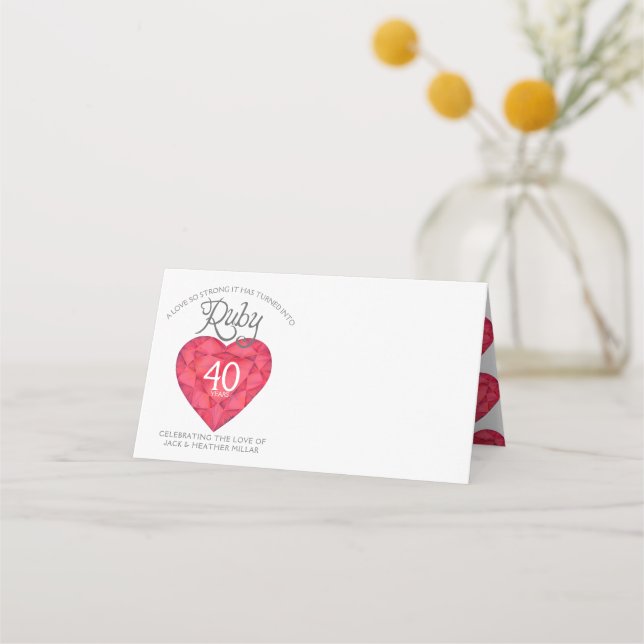 De Placement Aquarelle rouge rubis 40ème mariage carte place év (Devant)