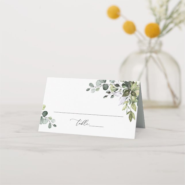 De Placement Aquarelle verte Mariage pliée Carte Place (Devant)