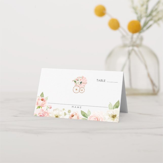 De Placement Baby shower Fille Rose Floral Plié Carte Place (Devant)