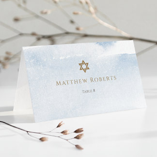 De Placement Bar Mitzvah carte d'invité aquarelle bleue