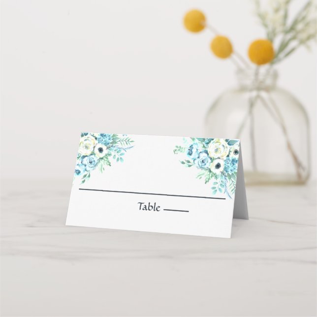 De Placement Bleu Blanc Floral Elégant Mariage Carte Place (Devant)