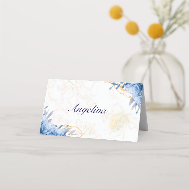 De Placement Bleu Rose Gold Marbre Plaqué Carte Place (Devant)