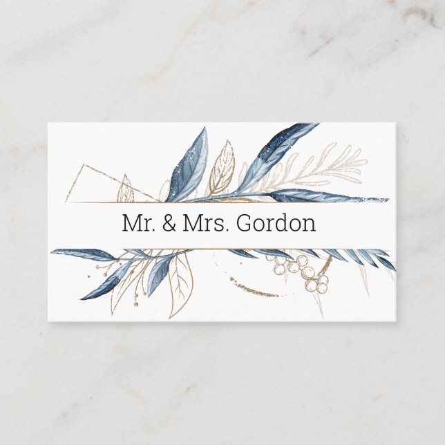 De Placement Blue Gold Moderne Floral Elegant Carte Escort (Devant)