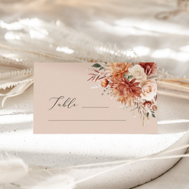 De Placement Boho Terracotta Dahlia Rose Mariage Carte Place (Créateur téléchargé)
