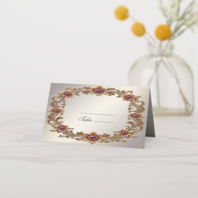 De Placement Cadre Floral Or avec carte Place Stones Rouge (Devant)
