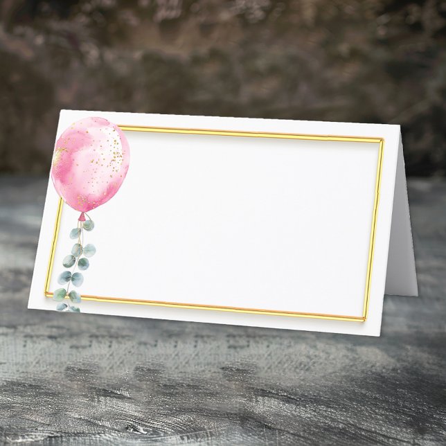 De Placement Carte Baby shower Ballotte Rose | Cadre Or (Pink Balloon & Gold Frame)