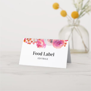 De Placement Carte buffet Étiquette Pink Floral