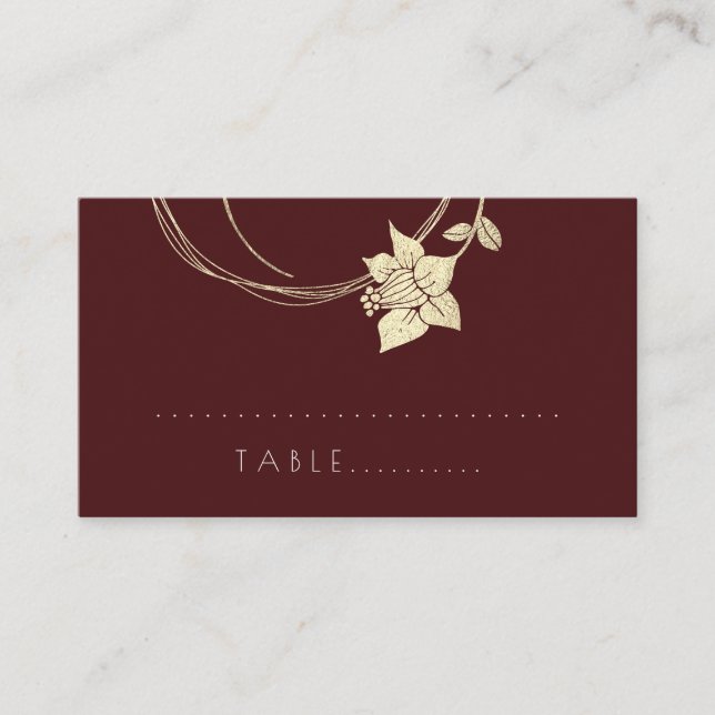 De Placement Carte Burgundy Maroon Flower Gold Botanical Table  (Devant)