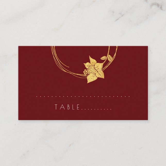De Placement Carte Burgundy Red WineFlower Gold Botanical Table (Devant)