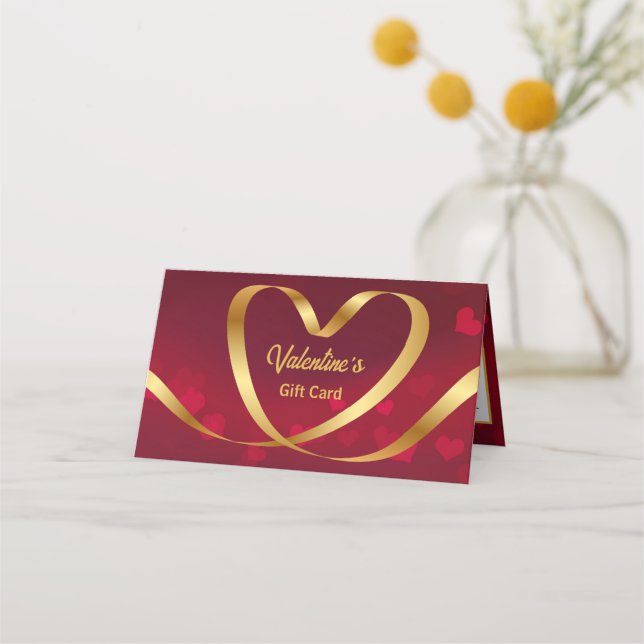 De Placement Carte cadeau Red Valentine's Day Gold Heart Ribbon (Devant)