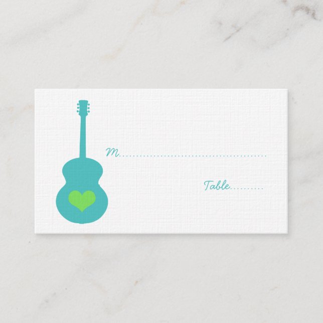 De Placement Carte Coeur Aqua/Guitare Verte (Devant)