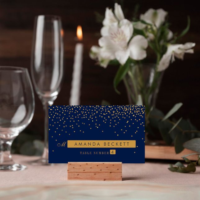 De Placement Carte d'Escort Mariage Confetti en or bleu marine  (Créateur téléchargé)