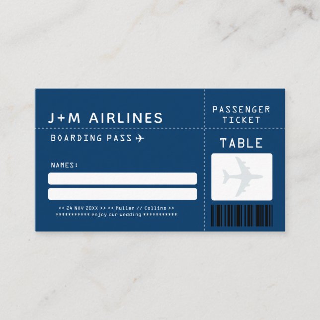 De Placement Carte d'escorte/de siège NAVY BLUE Boarding Pass (Devant)