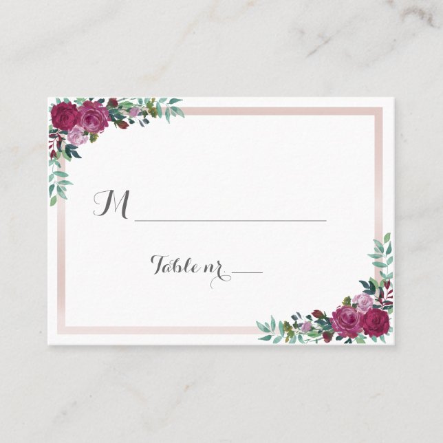 De Placement Carte d'escorte Mariage Floral Bourgogne (Devant)