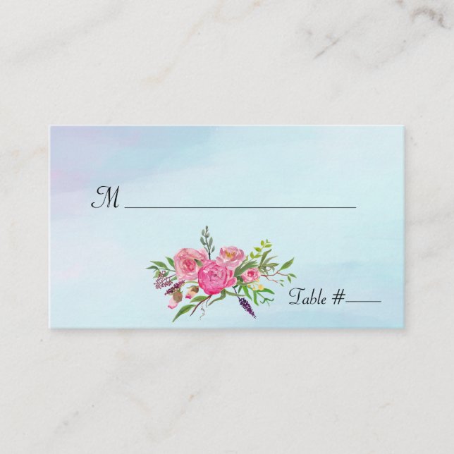 De Placement Carte d'escorte Mariage florale couleur aquarelle (Devant)