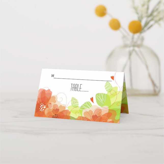 De Placement Carte d'escorte mariage orangée aux fleurs éthérée (Devant)